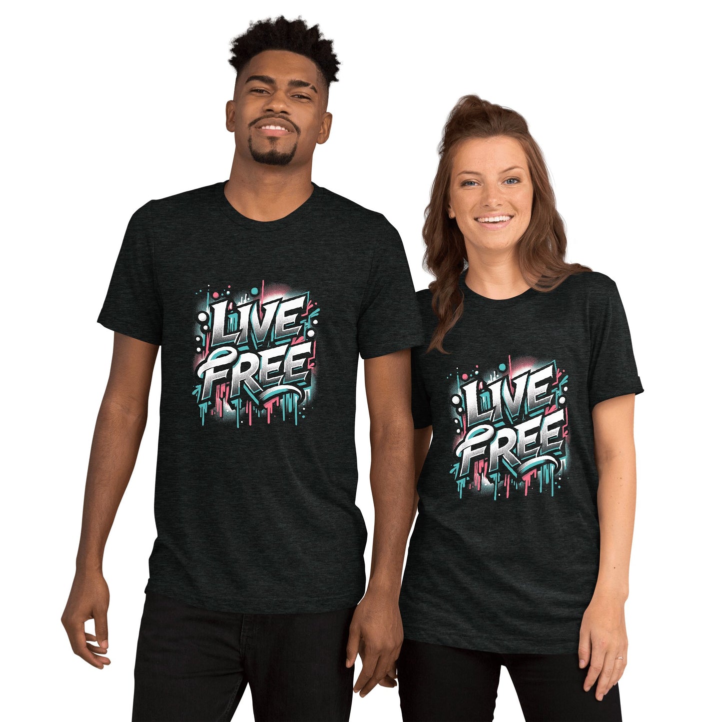 Kurzärmeliges Tri - Blend T-Shirt "Live Free" - Artexio