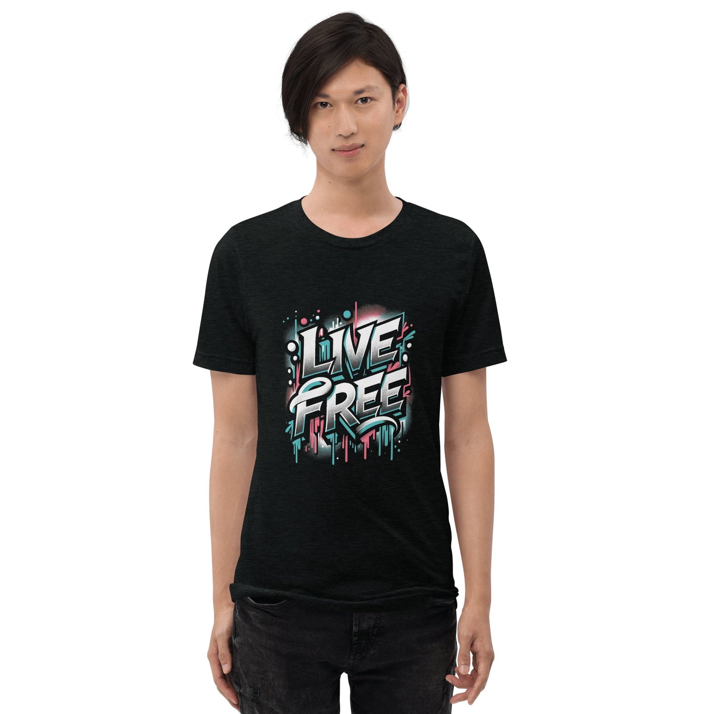 Kurzärmeliges Tri - Blend T-Shirt "Live Free" - Artexio