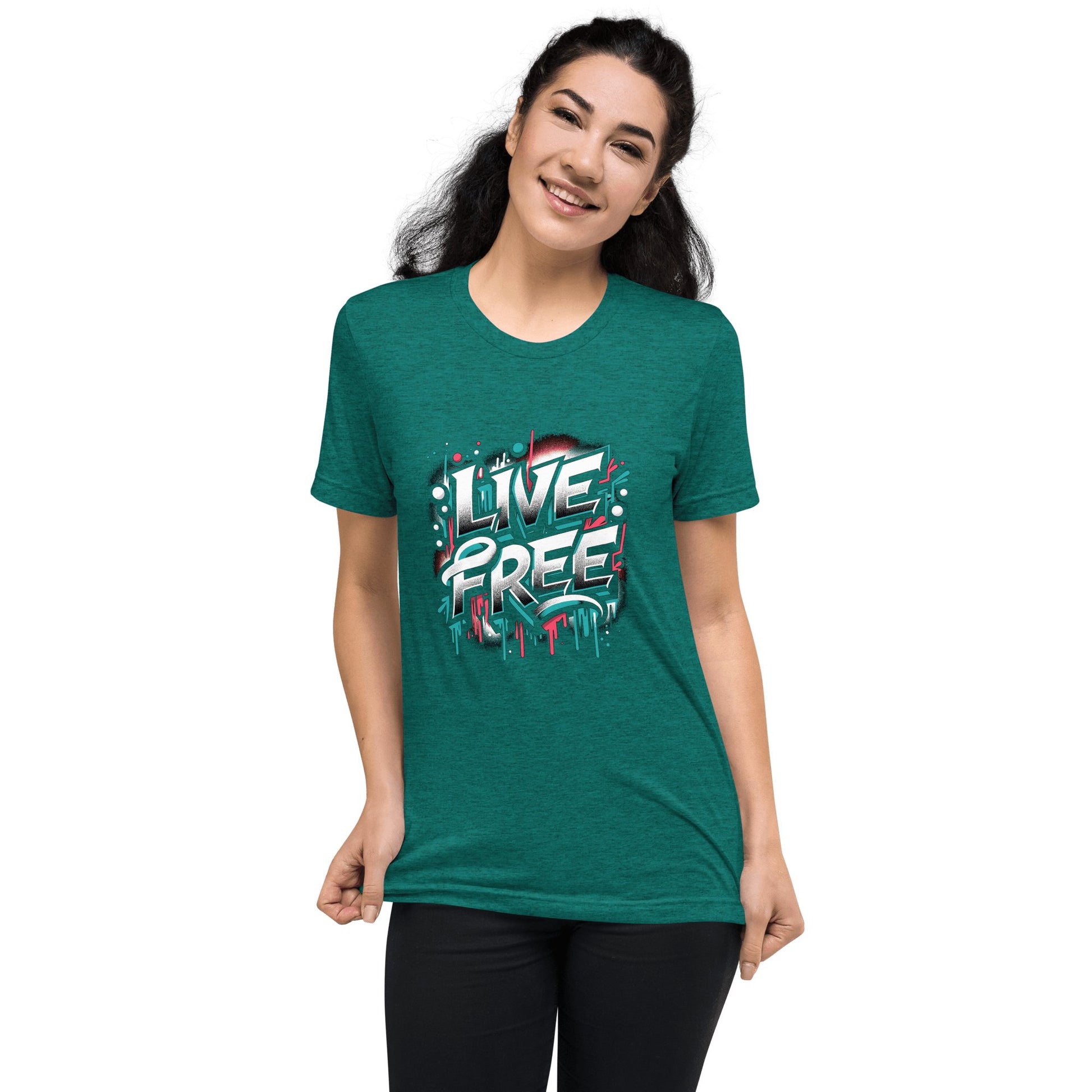 Kurzärmeliges Tri - Blend T-Shirt "Live Free" - Artexio