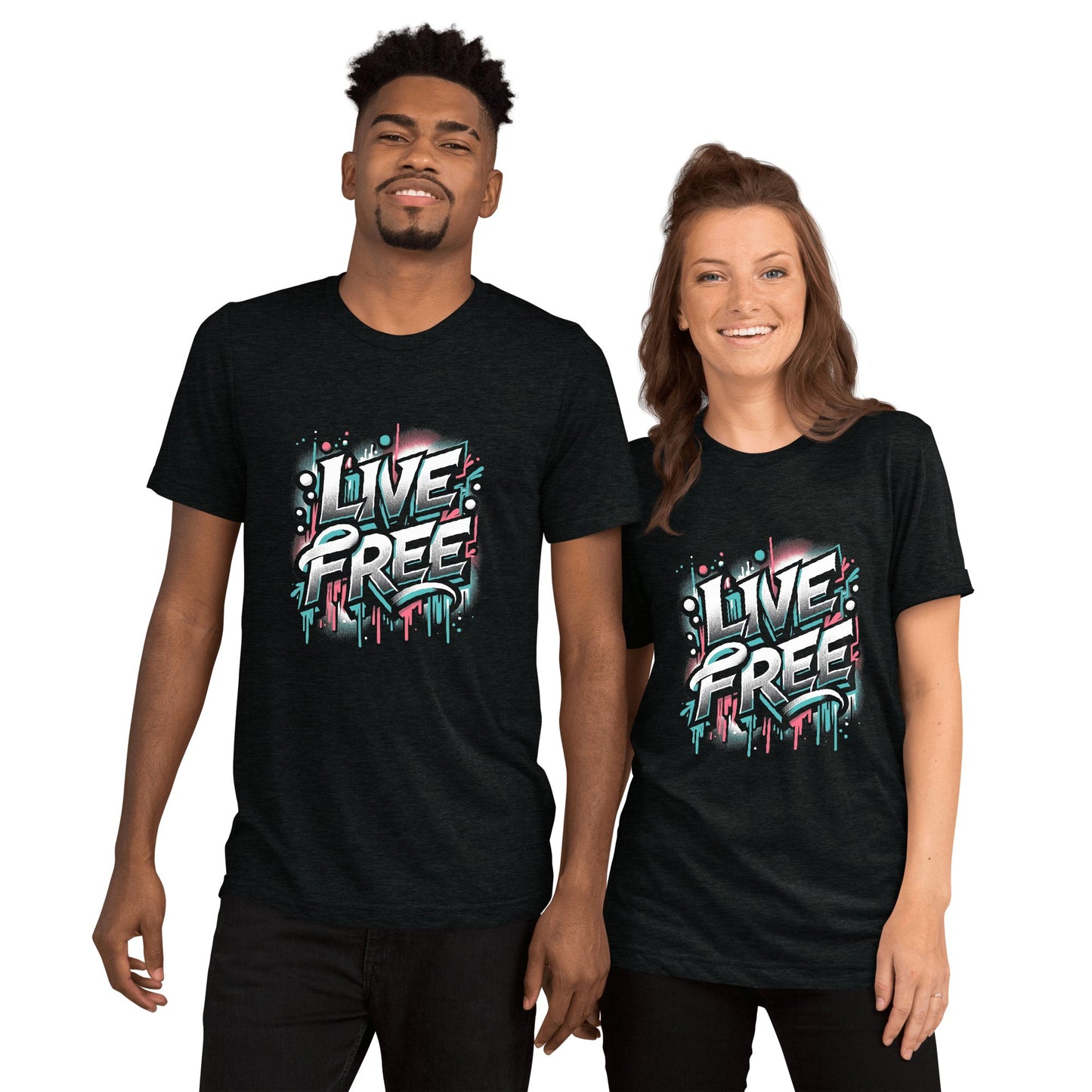 Kurzärmeliges Tri - Blend T-Shirt "Live Free" - Artexio