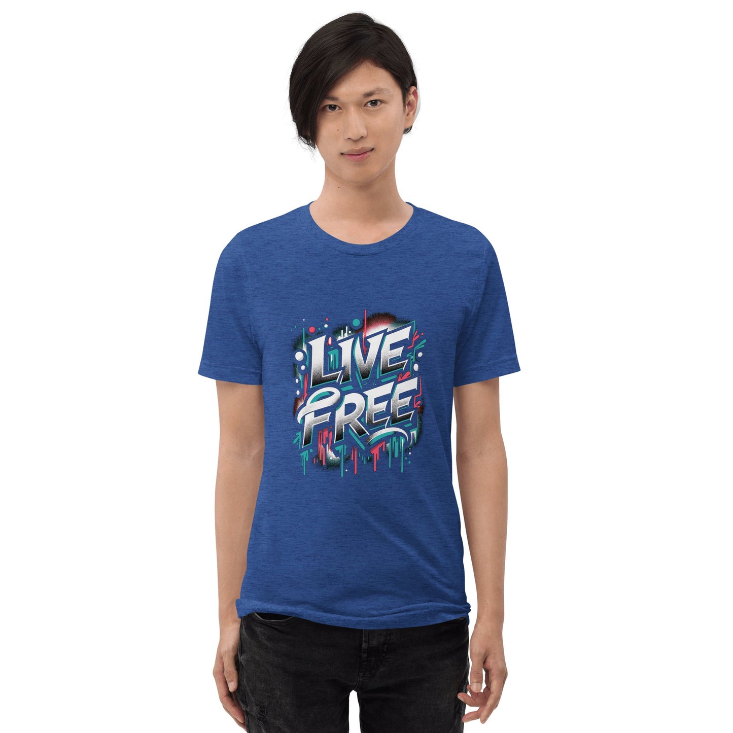 Kurzärmeliges Tri - Blend T-Shirt "Live Free" - Artexio