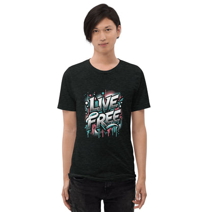 Kurzärmeliges Tri - Blend T-Shirt "Live Free" - Artexio