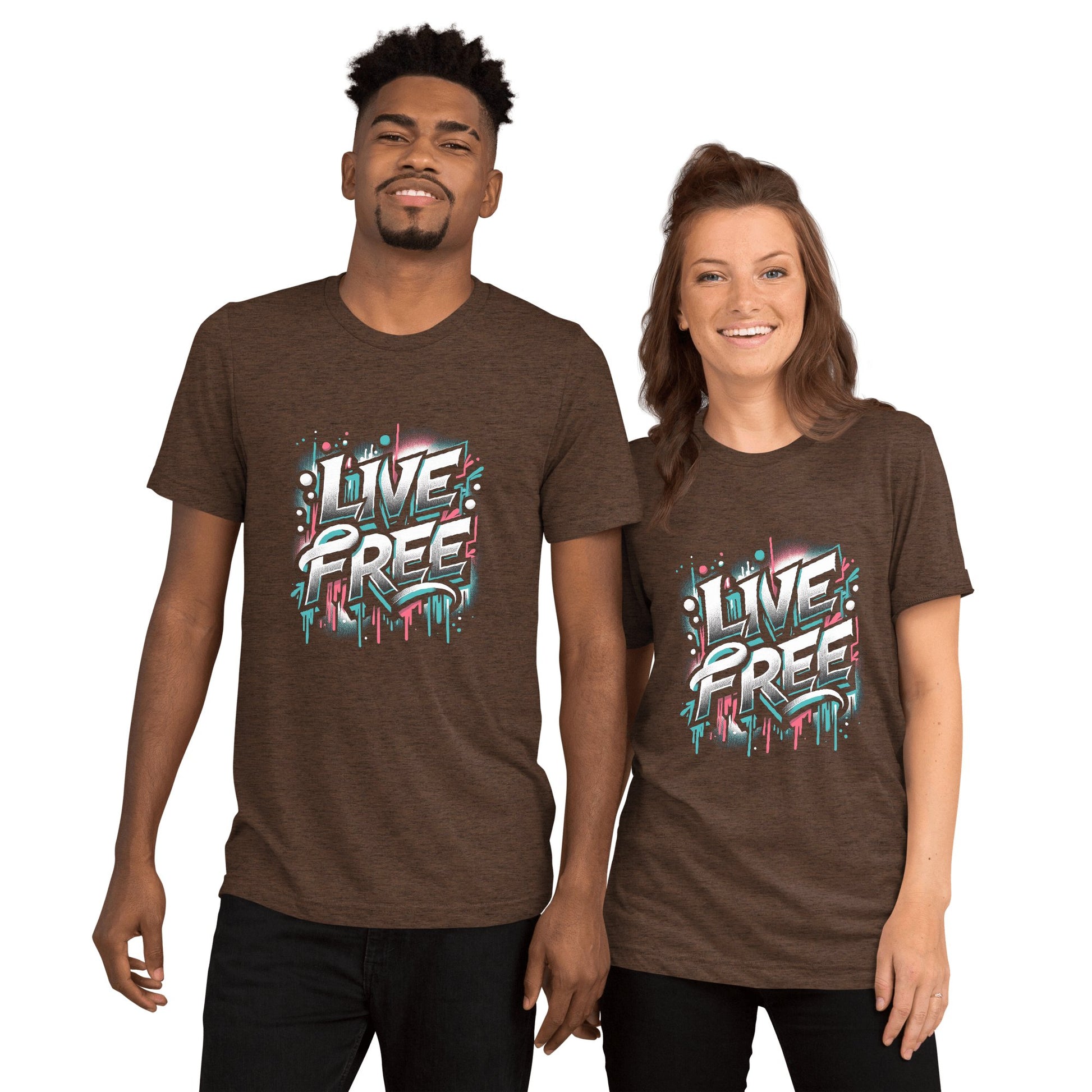 Kurzärmeliges Tri - Blend T-Shirt "Live Free" - Artexio