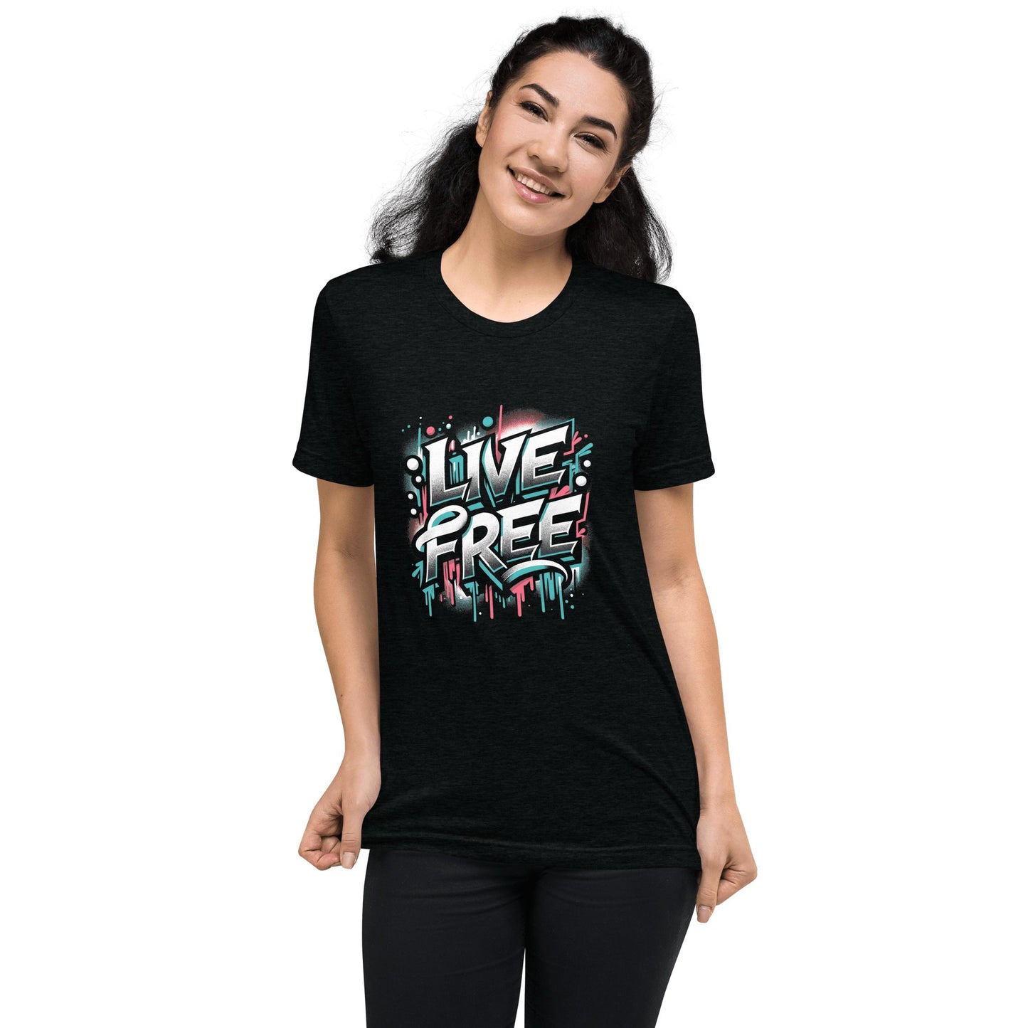 Kurzärmeliges Tri - Blend T-Shirt "Live Free" - Artexio