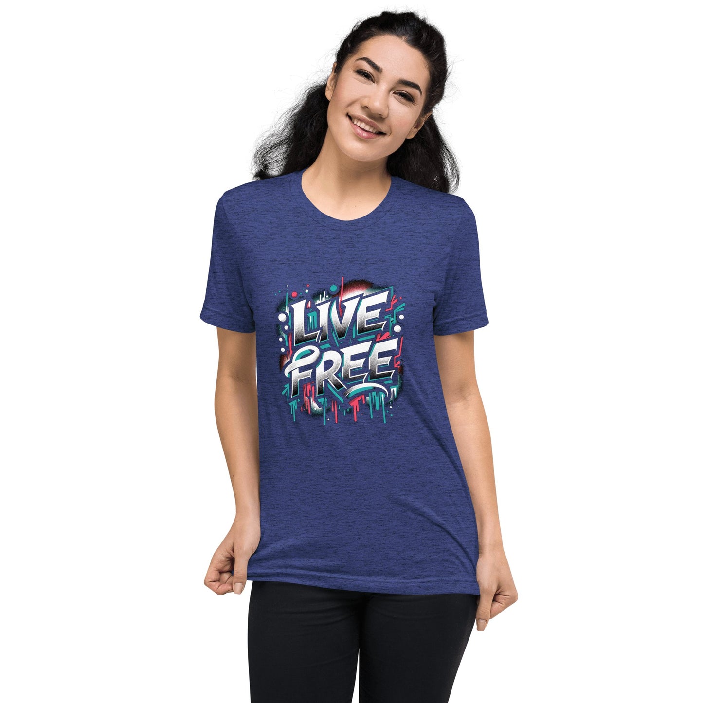 Kurzärmeliges Tri - Blend T-Shirt "Live Free" - Artexio