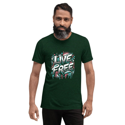 Kurzärmeliges Tri - Blend T-Shirt "Live Free" - Artexio