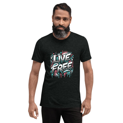 Kurzärmeliges Tri - Blend T-Shirt "Live Free" - Artexio