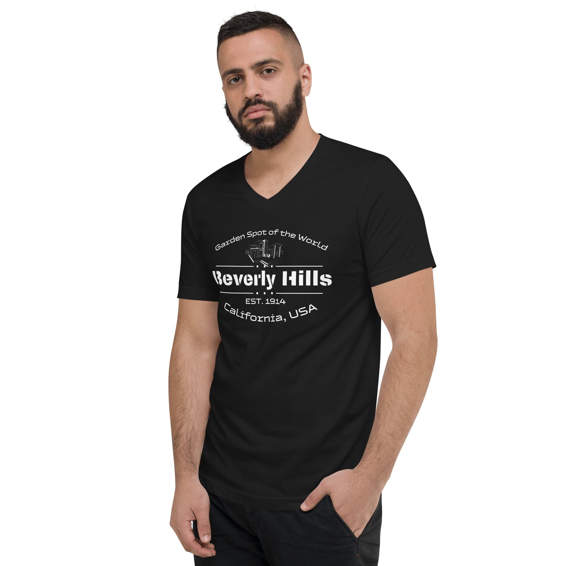 Kurzärmeliges Unisex T-Shirt mit V - Ausschnitt "Beverly Hills" - Artexio