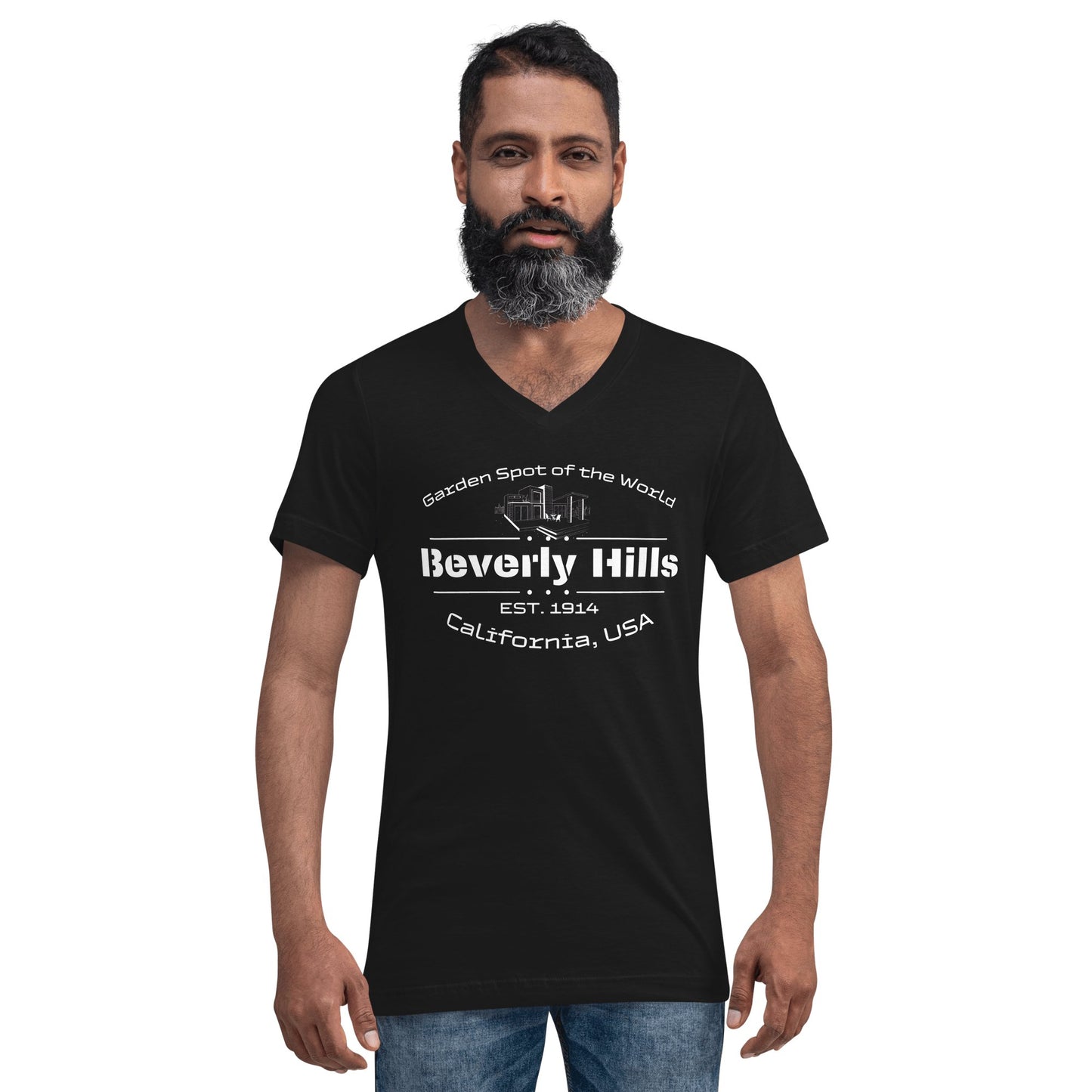 Kurzärmeliges Unisex T-Shirt mit V - Ausschnitt "Beverly Hills" - Artexio