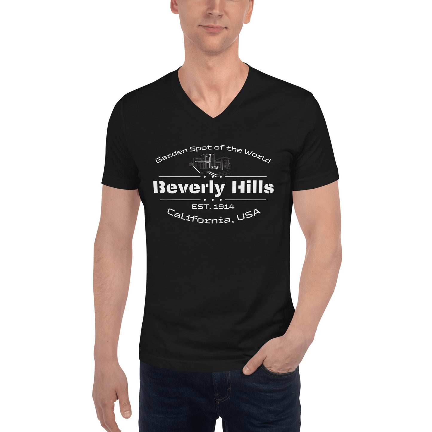 Kurzärmeliges Unisex T-Shirt mit V - Ausschnitt "Beverly Hills" - Artexio