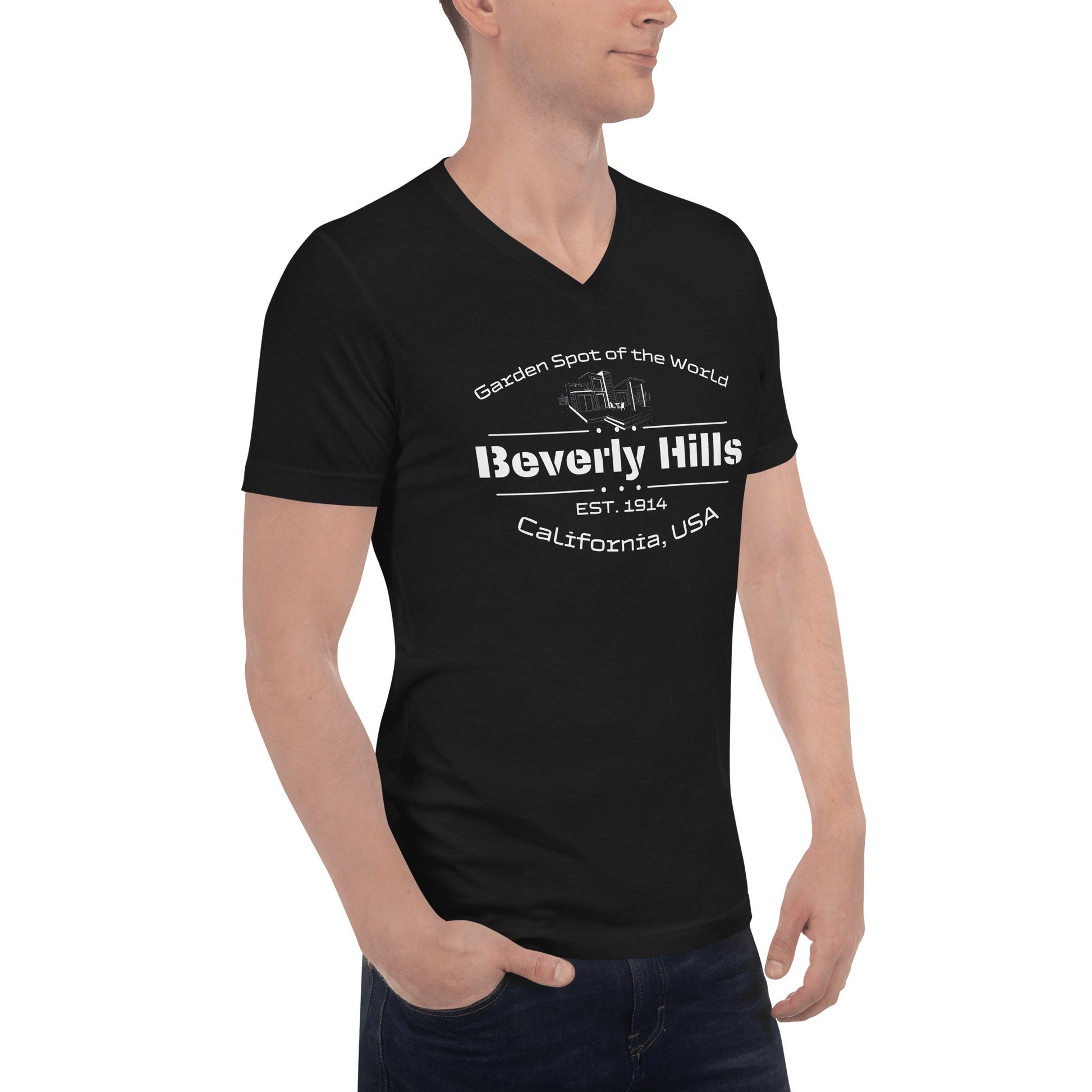 Kurzärmeliges Unisex T-Shirt mit V - Ausschnitt "Beverly Hills" - Artexio