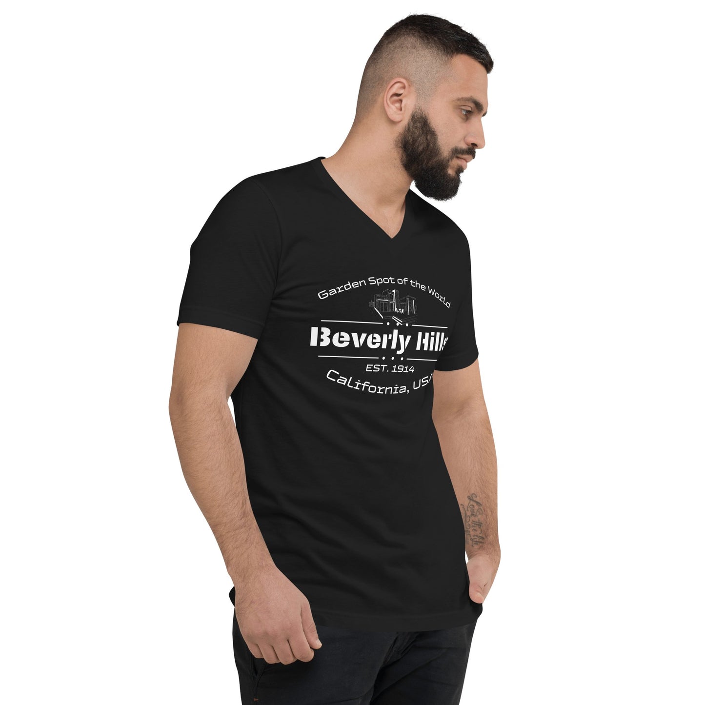 Kurzärmeliges Unisex T-Shirt mit V - Ausschnitt "Beverly Hills" - Artexio