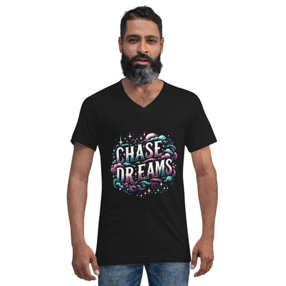 Kurzärmeliges Unisex T-Shirt mit V - Ausschnitt "Chase Dreams" - Artexio