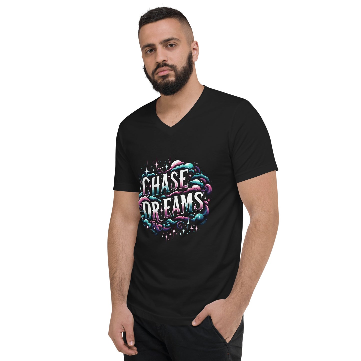 Kurzärmeliges Unisex T-Shirt mit V - Ausschnitt "Chase Dreams" - Artexio