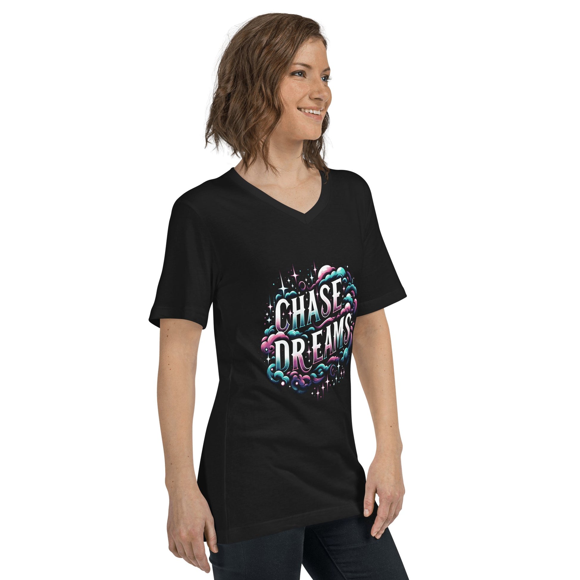 Kurzärmeliges Unisex T-Shirt mit V - Ausschnitt "Chase Dreams" - Artexio