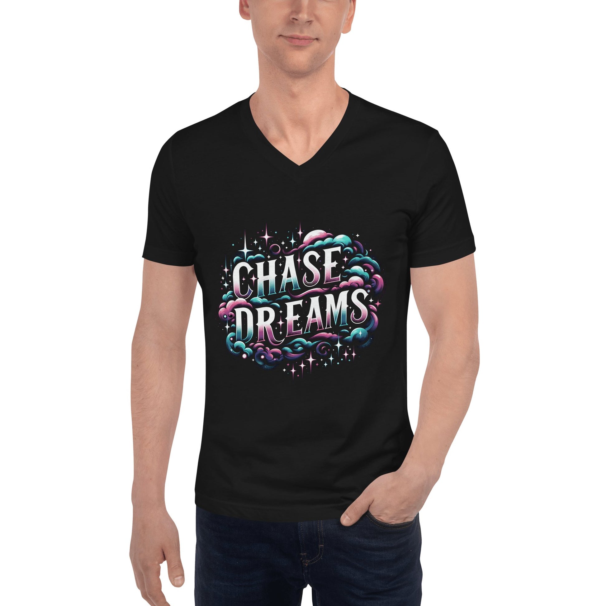 Kurzärmeliges Unisex T-Shirt mit V - Ausschnitt "Chase Dreams" - Artexio