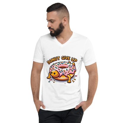 Kurzärmeliges Unisex T-Shirt mit V - Ausschnitt "Donut give up" - Artexio