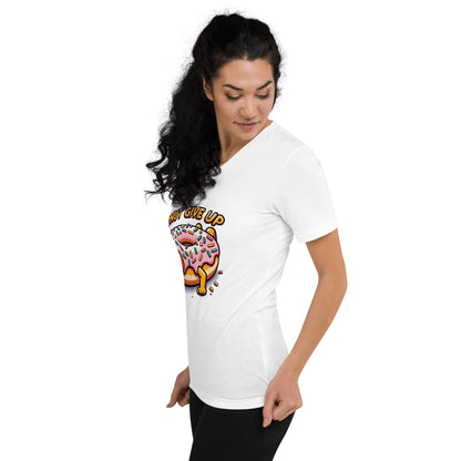 Kurzärmeliges Unisex T-Shirt mit V - Ausschnitt "Donut give up" - Artexio