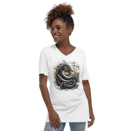 Kurzärmeliges Unisex T-Shirt mit V - Ausschnitt "Drache" - Artexio