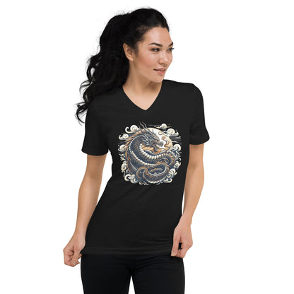 Kurzärmeliges Unisex T-Shirt mit V - Ausschnitt "Drache" - Artexio