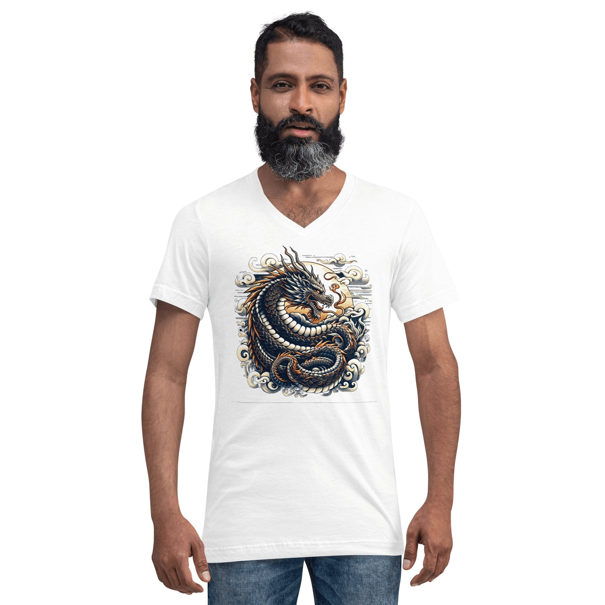 Kurzärmeliges Unisex T-Shirt mit V - Ausschnitt "Drache" - Artexio