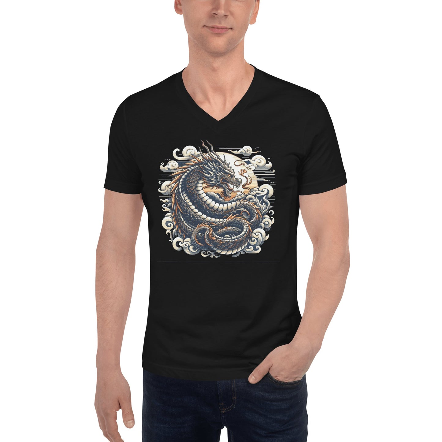 Kurzärmeliges Unisex T-Shirt mit V - Ausschnitt "Drache" - Artexio