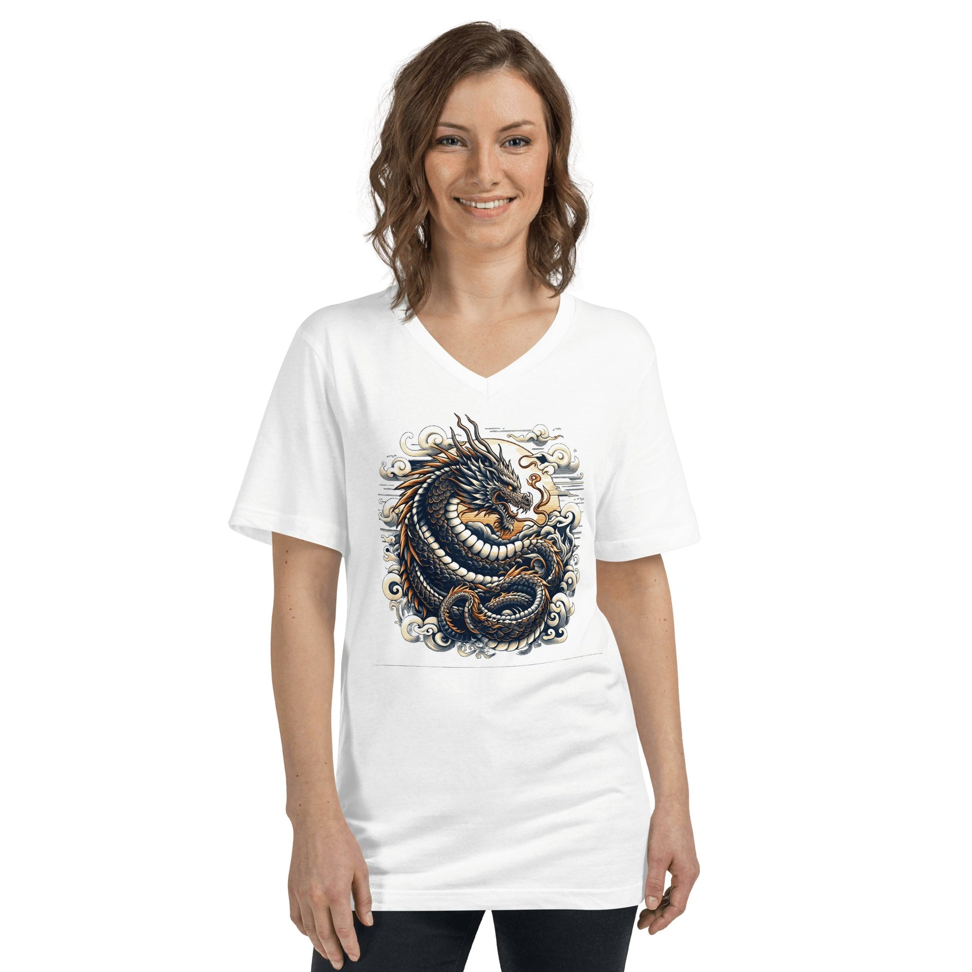 Kurzärmeliges Unisex T-Shirt mit V - Ausschnitt "Drache" - Artexio