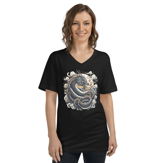 Kurzärmeliges Unisex T-Shirt mit V - Ausschnitt "Drache" - Artexio