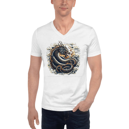 Kurzärmeliges Unisex T-Shirt mit V - Ausschnitt "Drache" - Artexio