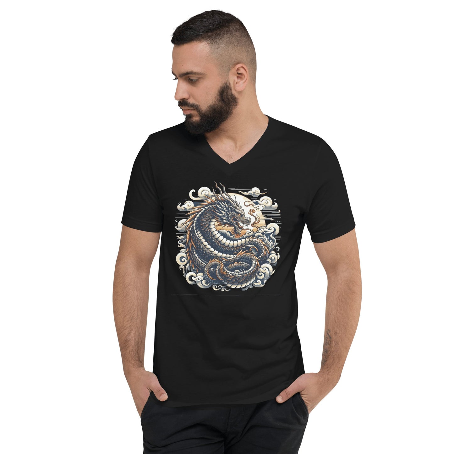 Kurzärmeliges Unisex T-Shirt mit V - Ausschnitt "Drache" - Artexio