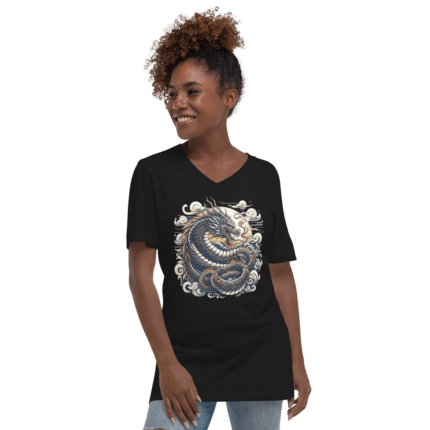 Kurzärmeliges Unisex T-Shirt mit V - Ausschnitt "Drache" - Artexio