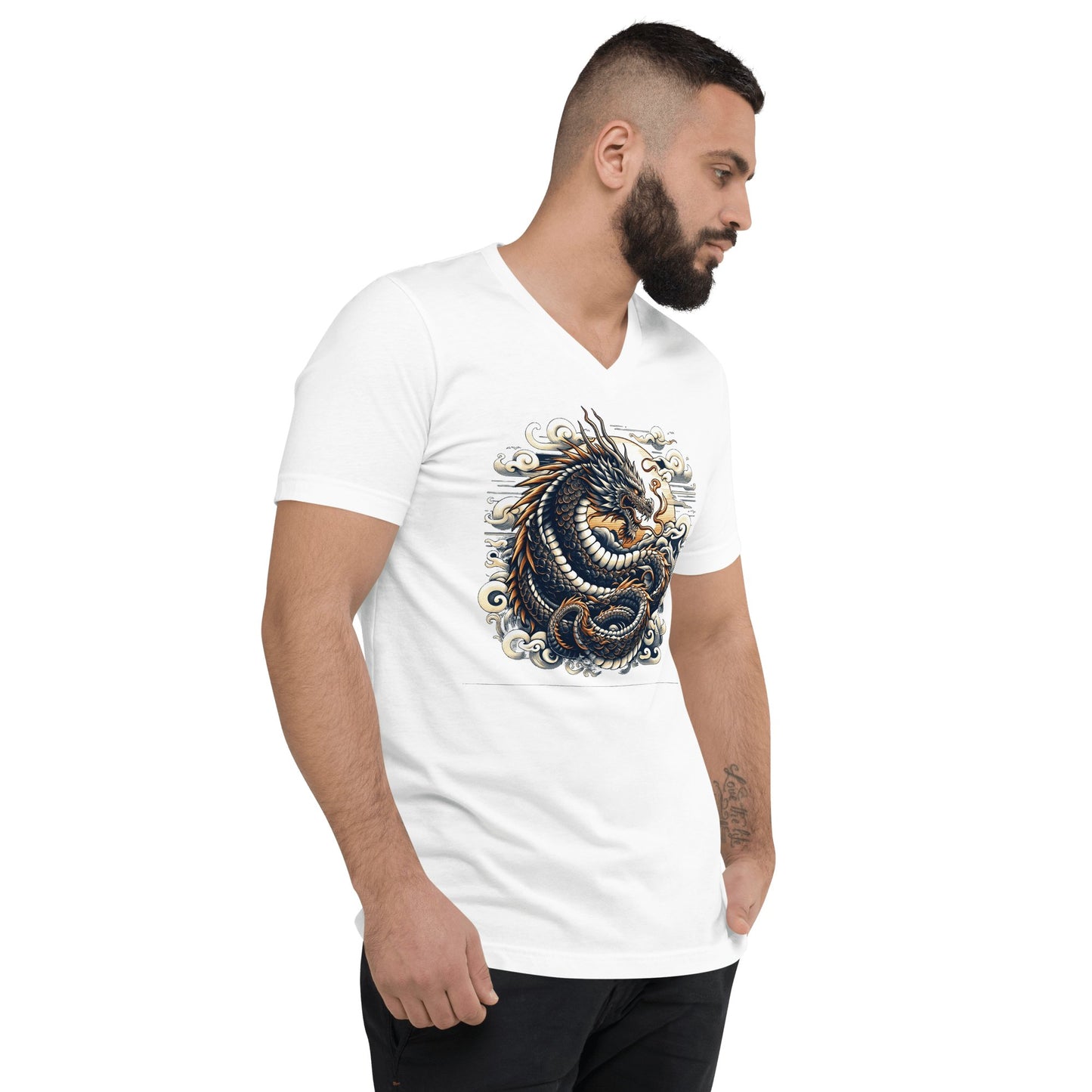 Kurzärmeliges Unisex T-Shirt mit V - Ausschnitt "Drache" - Artexio