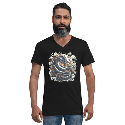 Kurzärmeliges Unisex T-Shirt mit V - Ausschnitt "Drache" - Artexio