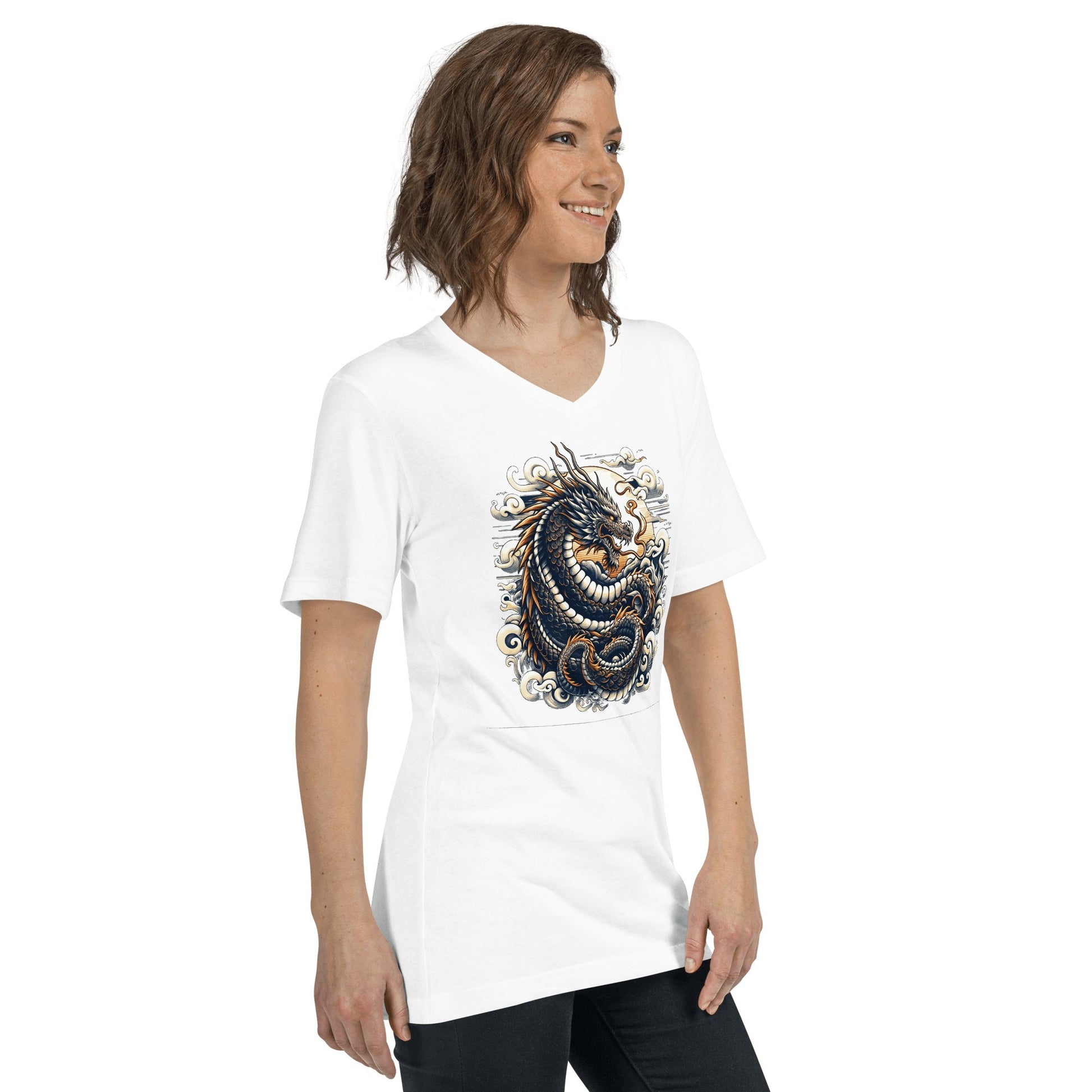 Kurzärmeliges Unisex T-Shirt mit V - Ausschnitt "Drache" - Artexio