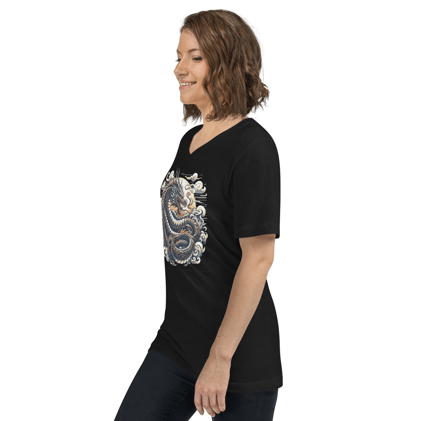 Kurzärmeliges Unisex T-Shirt mit V - Ausschnitt "Drache" - Artexio