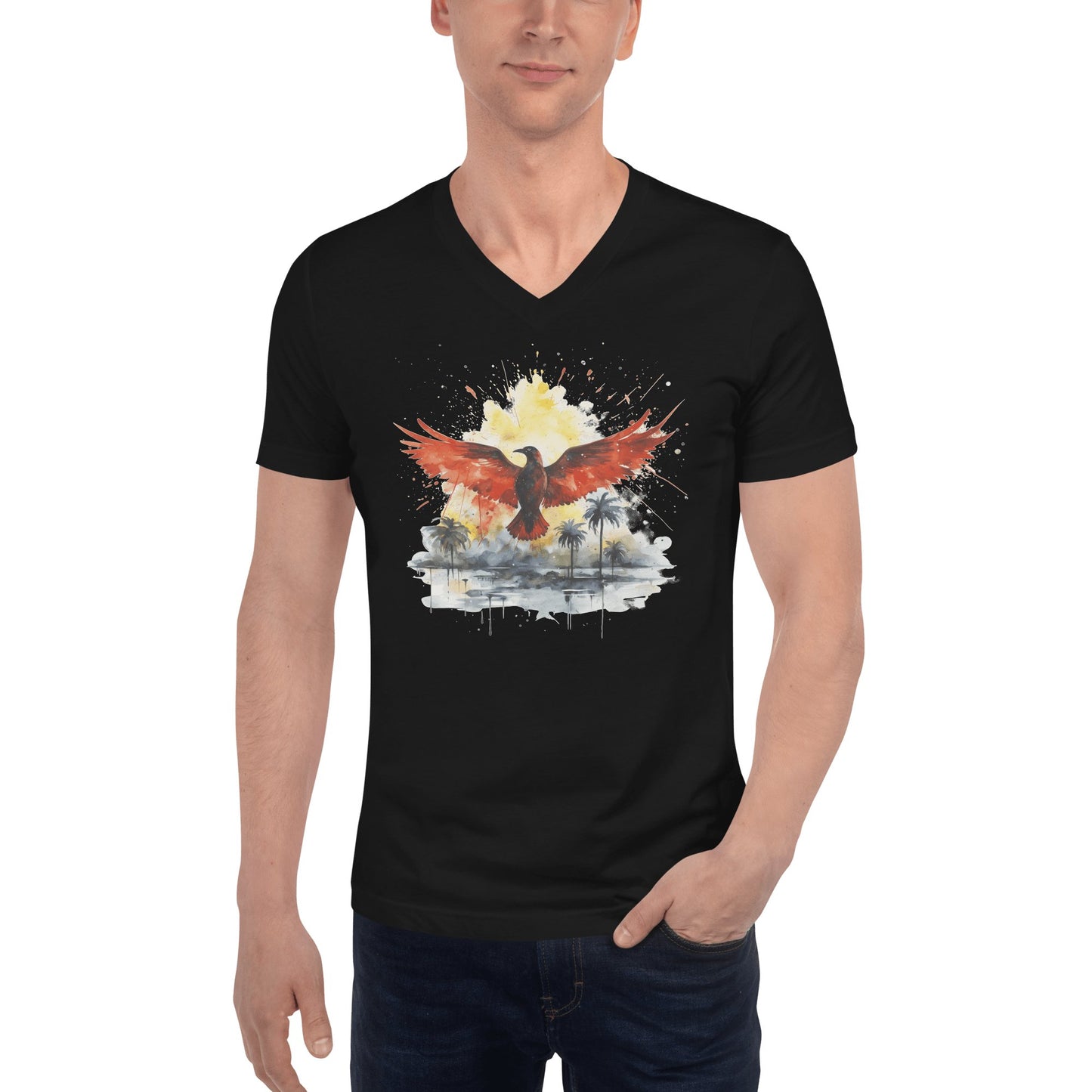 Kurzärmeliges Unisex T-Shirt mit V - Ausschnitt "Firebird" - Artexio