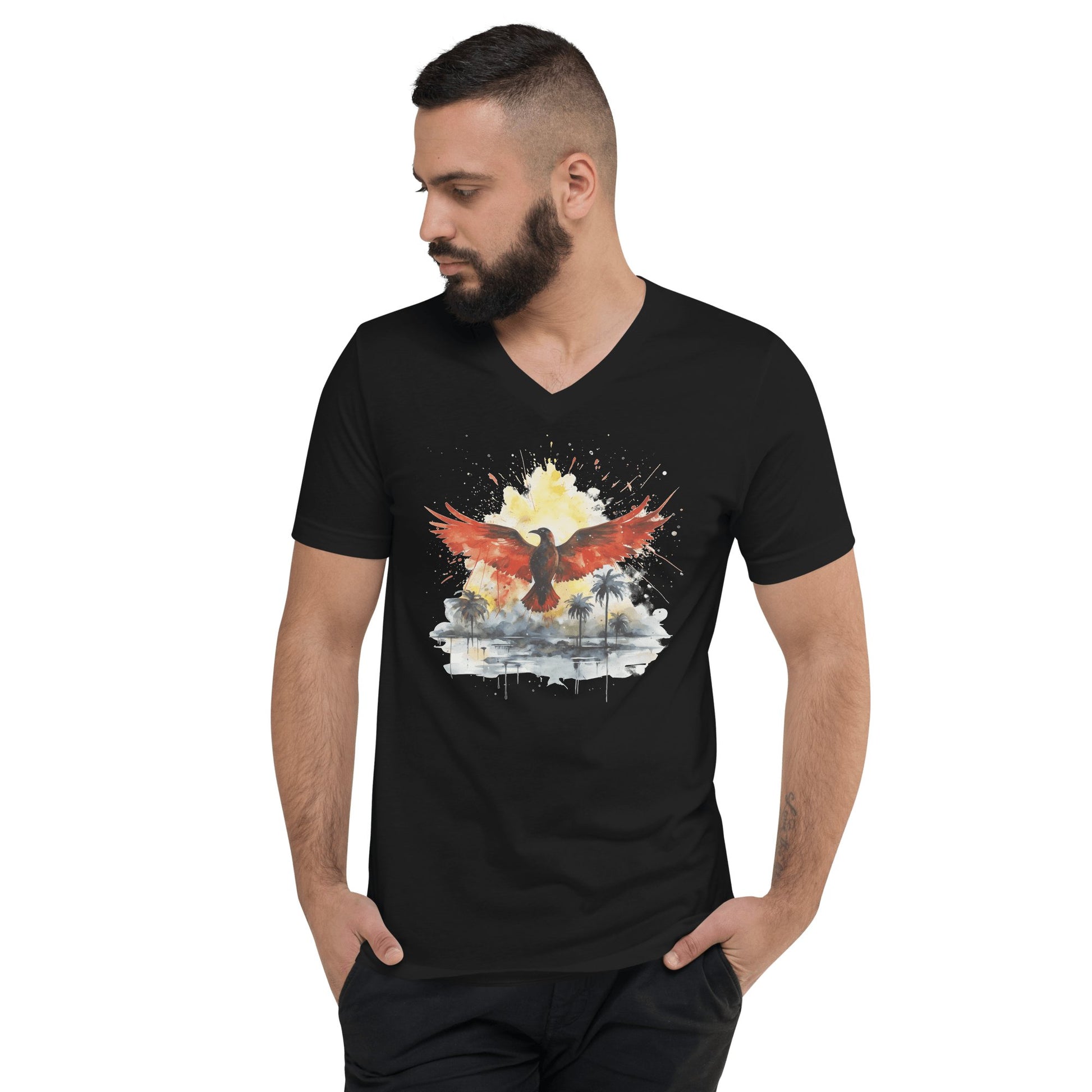 Kurzärmeliges Unisex T-Shirt mit V - Ausschnitt "Firebird" - Artexio