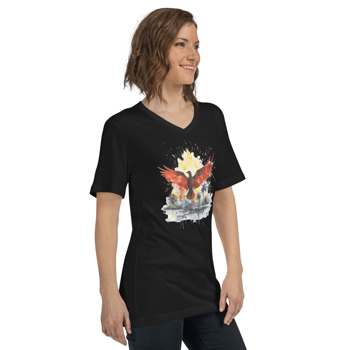 Kurzärmeliges Unisex T-Shirt mit V - Ausschnitt "Firebird" - Artexio