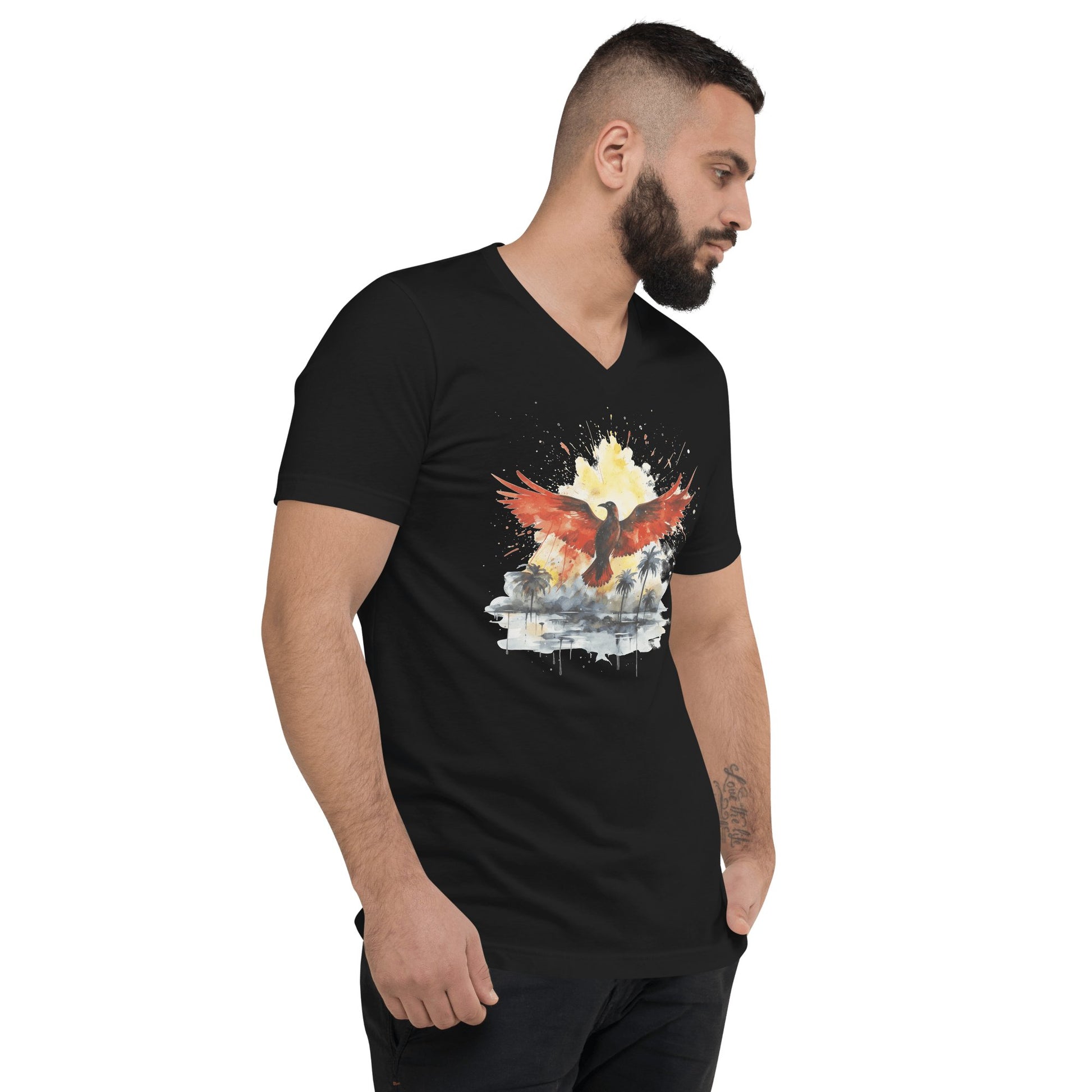 Kurzärmeliges Unisex T-Shirt mit V - Ausschnitt "Firebird" - Artexio