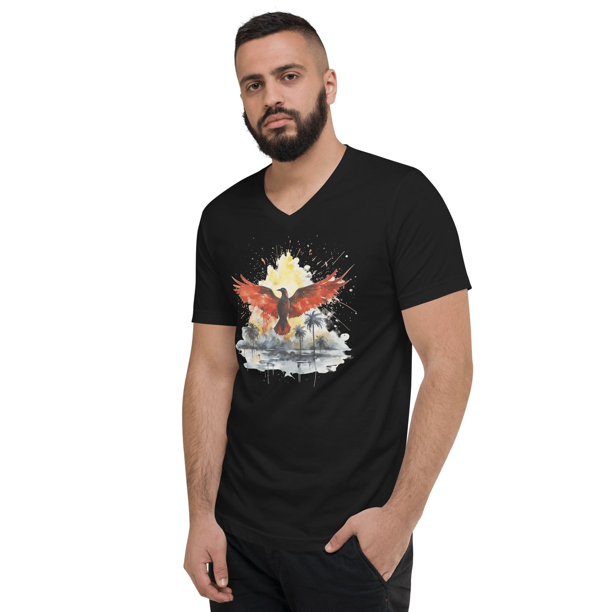 Kurzärmeliges Unisex T-Shirt mit V - Ausschnitt "Firebird" - Artexio