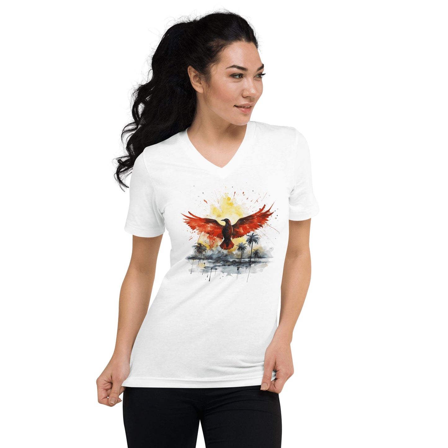 Kurzärmeliges Unisex T-Shirt mit V - Ausschnitt "Firebird" - Artexio