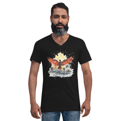 Kurzärmeliges Unisex T-Shirt mit V - Ausschnitt "Firebird" - Artexio