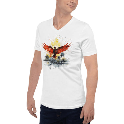 Kurzärmeliges Unisex T-Shirt mit V - Ausschnitt "Firebird" - Artexio