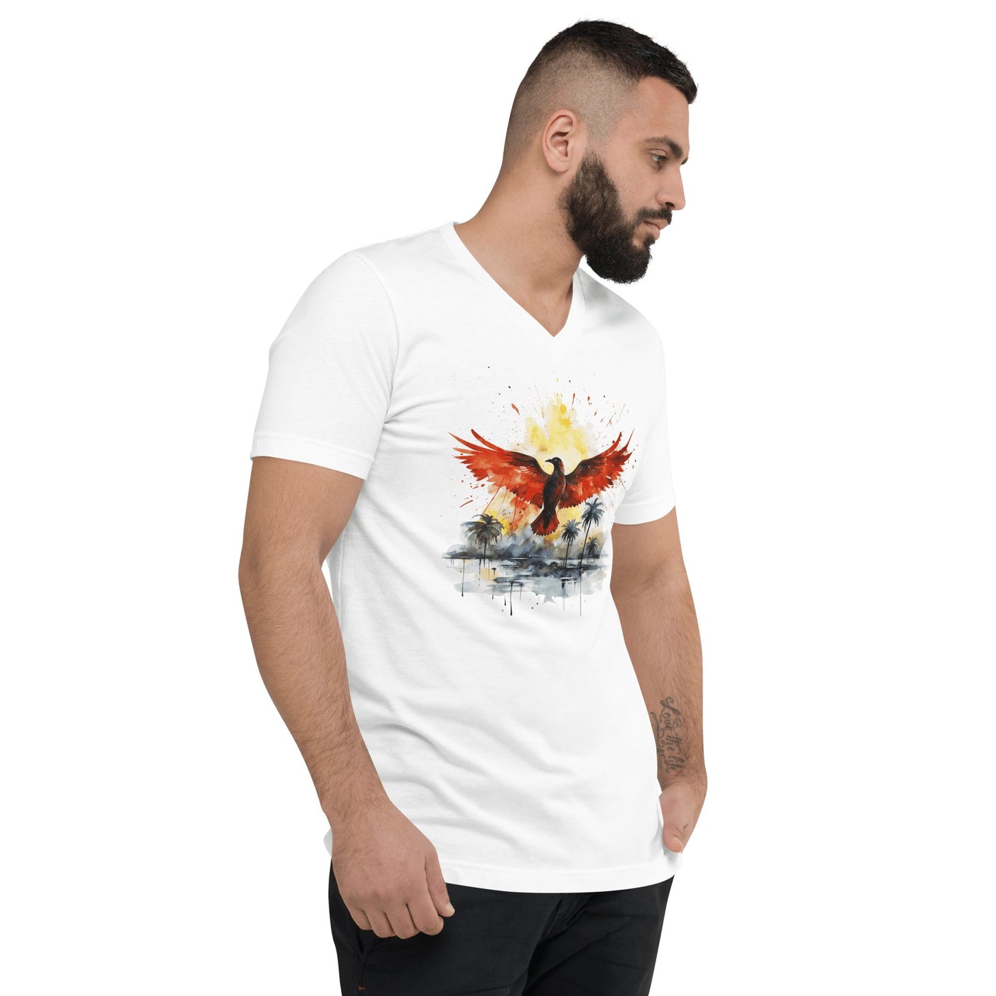 Kurzärmeliges Unisex T-Shirt mit V - Ausschnitt "Firebird" - Artexio