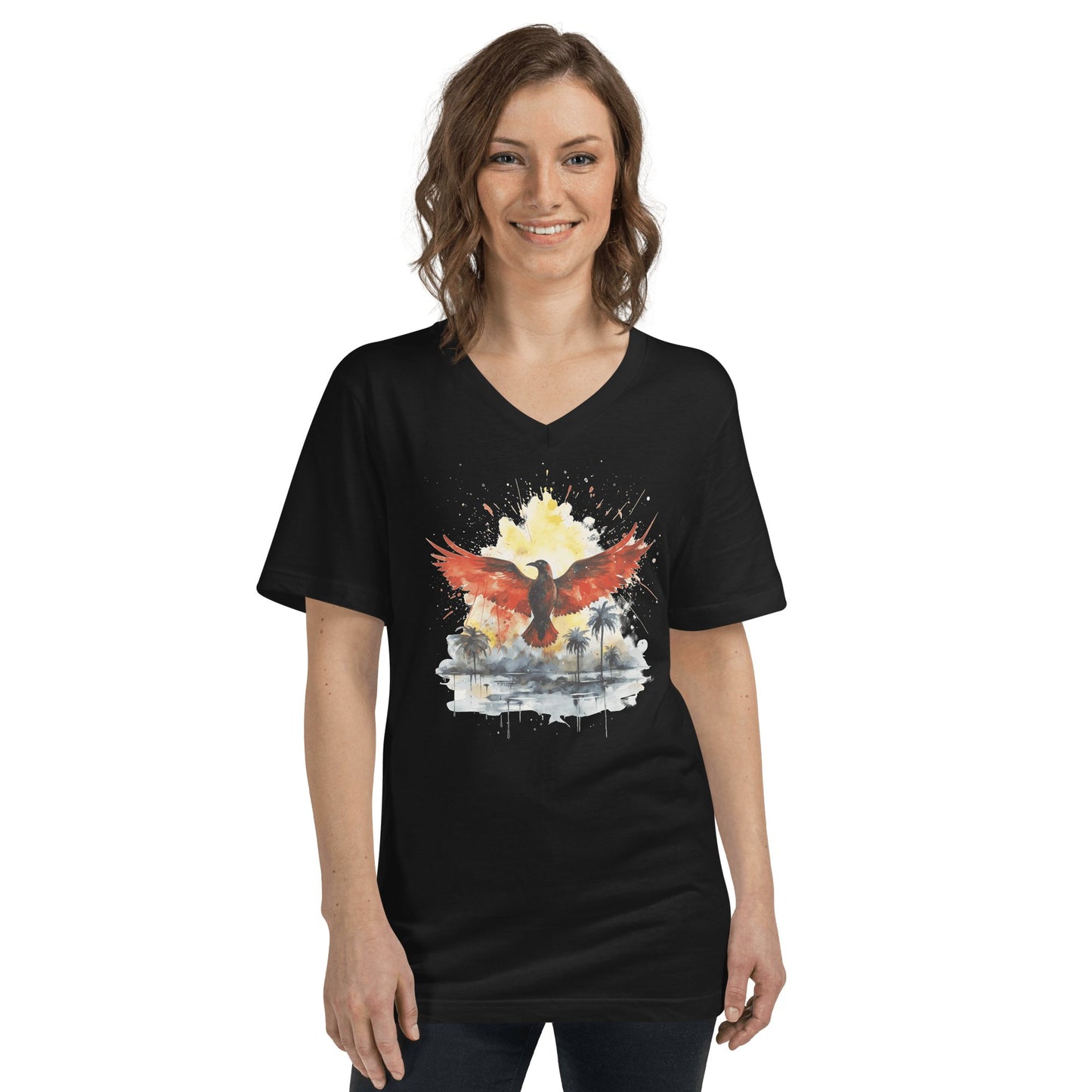 Kurzärmeliges Unisex T-Shirt mit V - Ausschnitt "Firebird" - Artexio