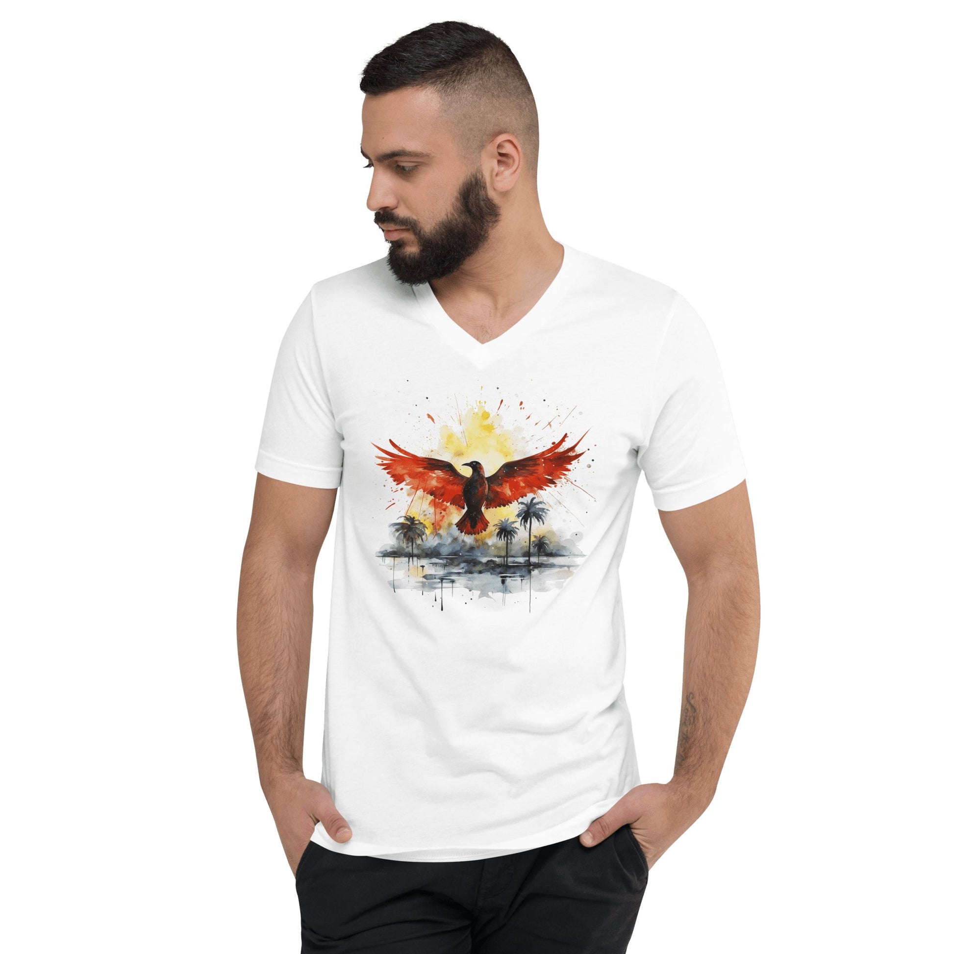 Kurzärmeliges Unisex T-Shirt mit V - Ausschnitt "Firebird" - Artexio