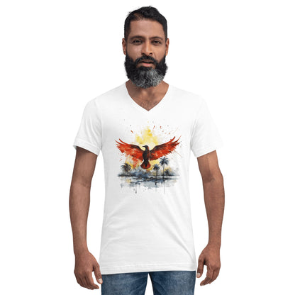 Kurzärmeliges Unisex T-Shirt mit V - Ausschnitt "Firebird" - Artexio