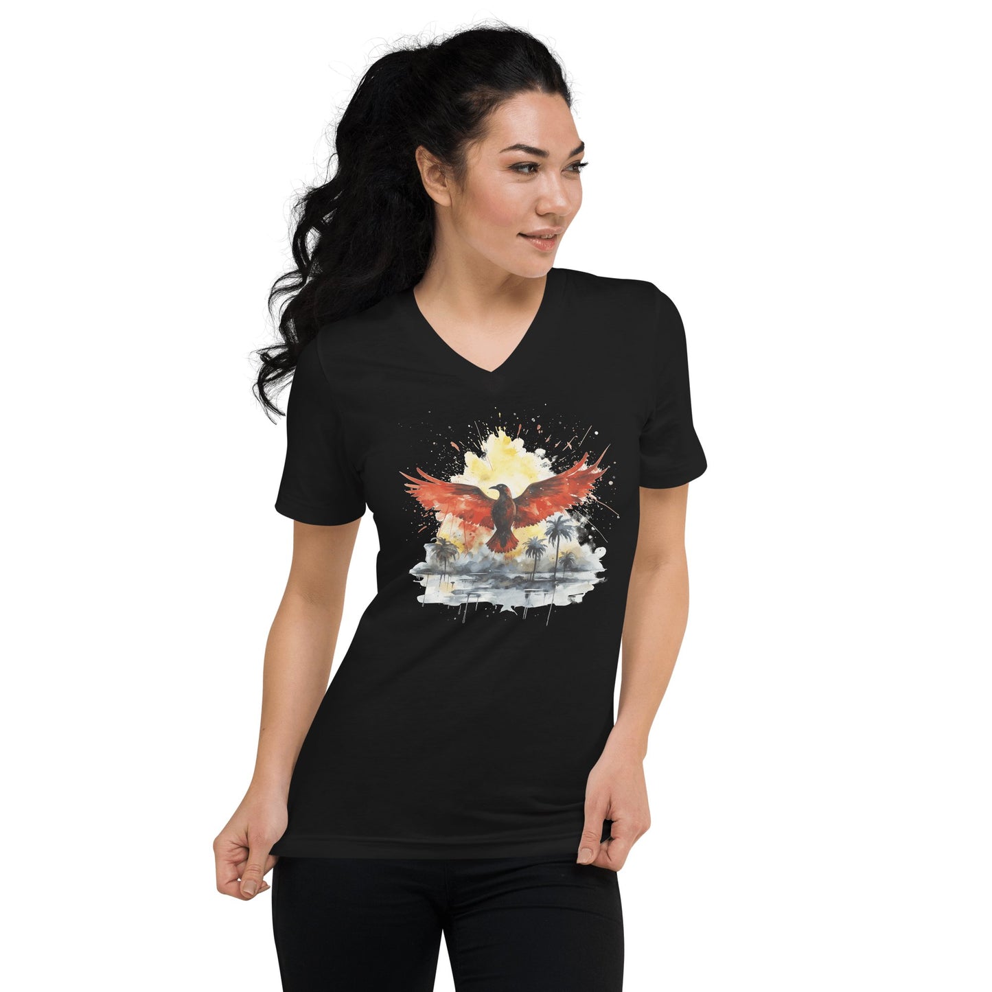 Kurzärmeliges Unisex T-Shirt mit V - Ausschnitt "Firebird" - Artexio