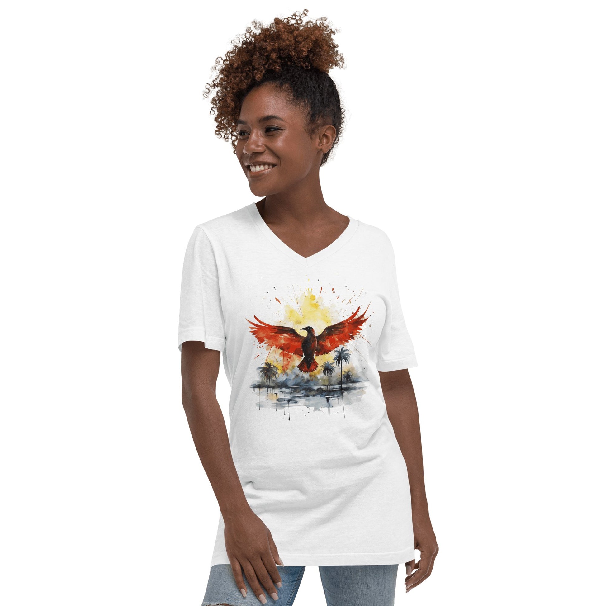 Kurzärmeliges Unisex T-Shirt mit V - Ausschnitt "Firebird" - Artexio