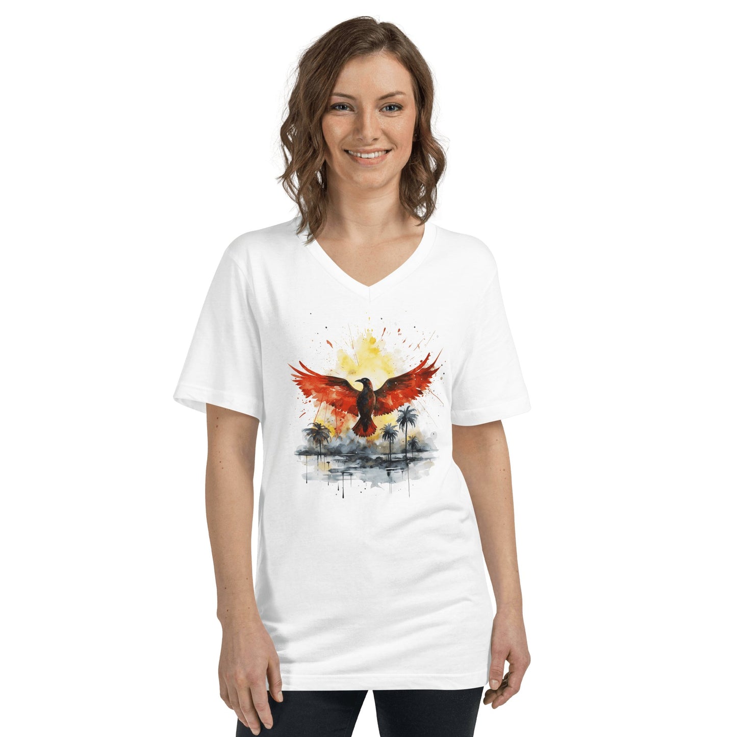 Kurzärmeliges Unisex T-Shirt mit V - Ausschnitt "Firebird" - Artexio